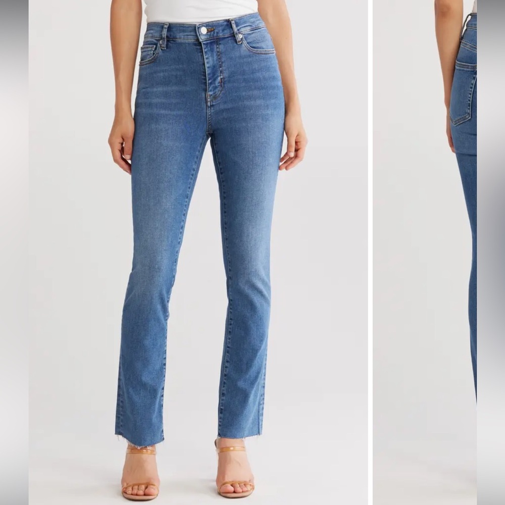 Frame le high straight frayed hem denim